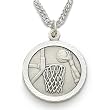 Sterling Silver 3/4" Round Basketball Medal with St. Christopher on the Back on 20" Chain