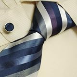 Blue striped cheap ties for men purple ivory Valentine handmade silk neck tie cufflinks set A1128