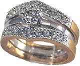 Inset Two Tone Two Piece Wedding Ring Set 18kt Gold EP Size 5-10 Lifetime Guarantee Anniversary Engagement Band W682