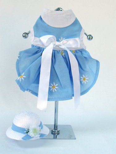 Denim & Daisy Dog Dress Set w/ Hat & Leash, XS