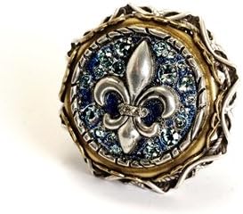 Sweet Romance, Ollipop, Designer Vintage Style Ring, Vieux Carre Ring, Fleur De Lis, •Semi-precious Stones and Old Glass Elements Are Blended Together with Unique Retro Metals. •Shank Is Adjustable for Sizes 6-9. a Wide Comfortable Pierce Work Band Is Open At the Back for Adjustability