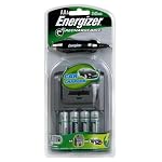 Energizer e2 Charger for AA & AAA Rechargeable Batteries with Car and Home Adapter & 4 AA Batteries