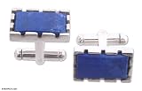 Lapis lazuli cufflinks, 'Silver Lining' 0.8 W 0.9 L