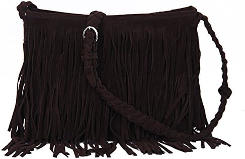 Dillian Womens Fringe Tassel Faux Suede Messenger Bag Hobo Shoulder Bags Crossbody Handbag (Brown)
