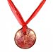 Necklace - N128 - Murano Glass - Round Style ~ Red, Copper and Silver hung on Red 5 Strand Organza and Cotton Cord + 2" Extension Chain