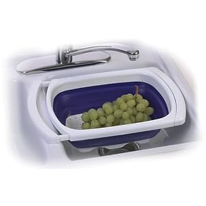 Click to buy Cool Kitchen Gadget: Progressive International 6 Quart Collapsible Over-the Sink Colander, Blue and White from Amazon!