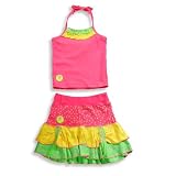 Mish - Toddler Girls Knit Skirt Set, Coral, Green, Yellow (Size 3)
