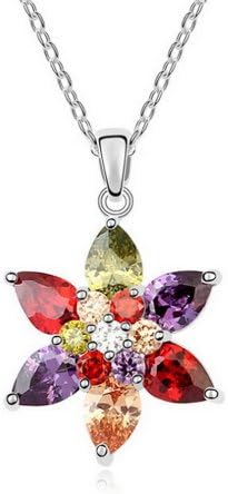 Alvdis Fashion Jewelry Snowflake Style Sterling Zircon Pendant Necklace, 16", Multicolor