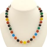 EXP Handmade Round Rainbow Agate & Silver Bead Necklace
