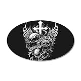 22x14 Oval Wall Vinyl Sticker God Is My Judge Skulls Cross and Angel Wings