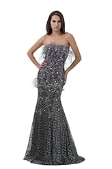 Strapless Chiffon Sheath Mermaid Beaded Fitted Sequined Sweetheart Prom Dress 
