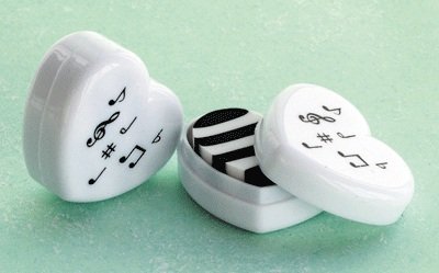 White Heart Eraser w/ Musical Notes Plastic Case. 12 Pack