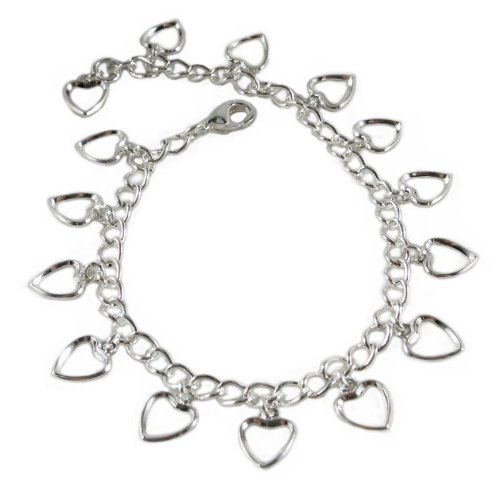 Open Hearts Charm Bracelet Child Teen Small Women Adjustable Size Silver Plate