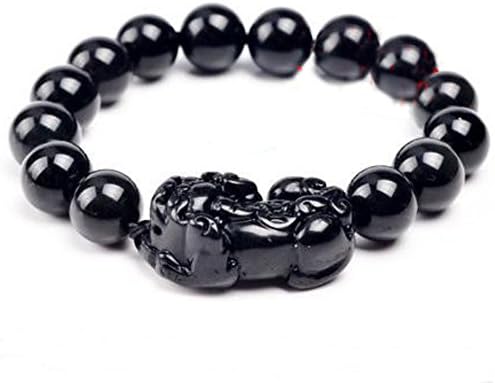 THATISGREAT Hot! Natural Obsidian Dual Brave Troops Bracelets Om-mani-peme-hung Bracelets Ward Off Evil Lucky Wrist Chain (Single Brave Troops Standard 14mm for Man)