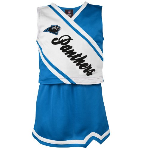 Reebok Carolina Panthers Youth Girls Panther Blue-White 2-Piece Sleeveless Cheerleader Dress Set (Medium)