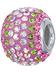 Zable (tm) Sterling Silver 2-tone Pink/peridot Pandora Compatible Bead / Charm