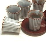 鼠志野十草コップ（湯飲み）＋茶托5客セット