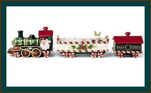 Fitz and Floyd Yuletide Holiday Train Snack Set
