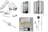 eTECH Car Charger + Wall/Home Charger + USB Retractable Sync/Data Cable + Retractable AUX Cable + Headphone w/Mic + Front and Back Anti-Glare Screen Protector + Front & Back Mirror Screen Protector + Microsim to Regular Sim Adapter for iPhone4G (Total 10 items)