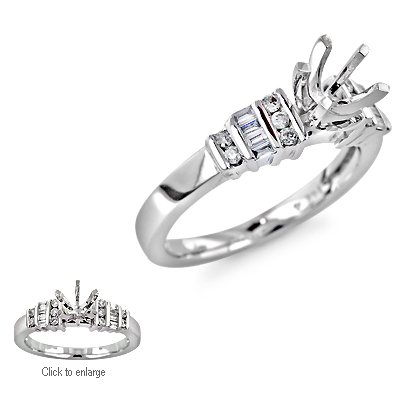 0.25 CT ROUND & BAGUETTE DIAMOND ENGAGEMENT STYLE RING SETTING MADE IN 14K WHITE GOLD