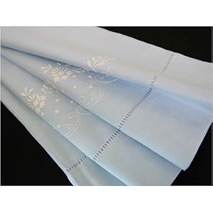 Pale Blue Fancy Embroidery Pillowcase with drawnwork edges
