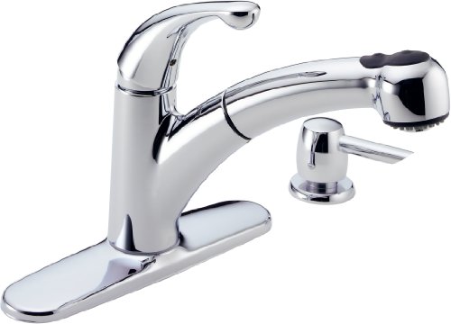Delta Palo 467-SD-DST Single Handle Pull-Out Kitchen Faucet with Soap Dispenser, Chrome