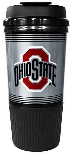 GameDay Novelty NCAA Ohio State Buckeyes Insulated Platinum Gripper Travel Tumbler with No Spill Flip Lid, 16 oz