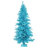 9' Sky Blue Pre-Lit Wide Cut Laser Tinsel Christmas Tree - Teal Lights