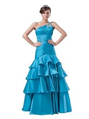Mermaid Lace Tiered Beaded Natural   Waistline Floor Length Taffeta One Shoulder Prom Dress 