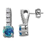 1.75 cttw 14K White Gold Plated 925 Sterling Silver Lab Created Blue Opal Earrings