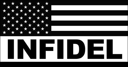 Black and White USA Flag with INFIDEL Sticker (decal military pro america)