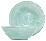 Colorful Recycled Art Glass White Fruit Bowl 10"D, 3.5"H