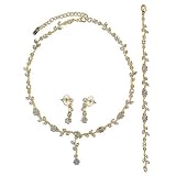 Gold Tone Clear Crystal Bridal Necklace Earrings Bracelet 3-pcs Set