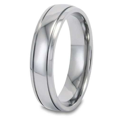 Domed Grooved High Polished Titanium Ring (5mm) - Sizes 5-13