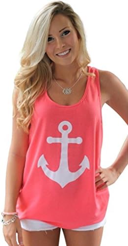Imvation Women Girls Sleeveless Halter Backless Low O-Neck Anchor Print T-Shirt Vest
