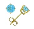 14k Yellow Gold Four Prong 5mm Round Blue Topaz Stud Earrings