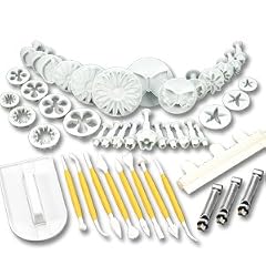 45 tlg AUSSTECHER Ausstechform Auswerfer Stempel + Modellierwerkzeug + Gl�tter + Randverzierung Fondant Marzipan Tortendeko