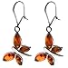 Certified Genuine Honey Amber and Sterling Silver Butterfly Earrings