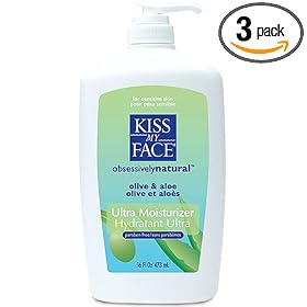 Kiss My Face Olive & Aloe Moisturizer for Sensitive Skin, 16-Ounce Bottles (Pack of 3)