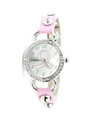 Geneva Pink Ribbon Breast Cancer Awareness Watch with Crystal Rhinestone Studs