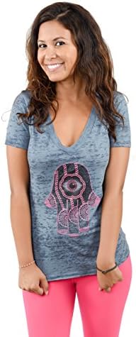 Think Positive Apparel Hamsa Womens Burnout V-Neck T-Shirt, S, Indigo