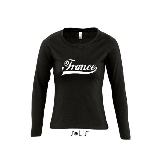 Frankreich Oldschool France LÄNDERSHIRT EM / WM FAN Trikot – Damen Langarm Longsleeve T-Shirt S-XL , Deep black – weiß , S