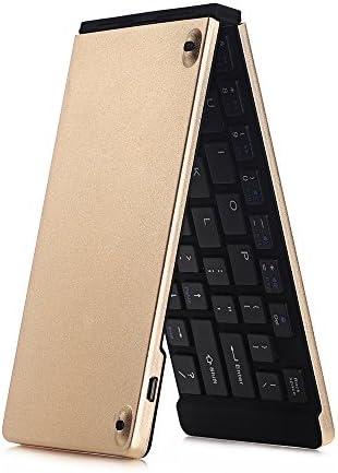 CHANDRAL Foldable Bluetooth Wireless Keyboard for iPad, iPhone, Kindle, Samsung, & More - QWERTY Interface with Durable Aluminum Exterior - US Broadcom Bluetooth 3.0 Chip Inside - (Golden & Black)