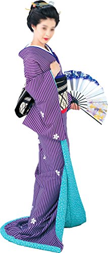 【裾引】　仕立て上がり　紫地　縞　舞台衣装　50025　【引き摺り】