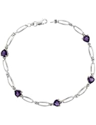10k White Gold Heart Tennis Bracelet w/ 0.05 Carat Brilliant Cut Diamonds & 2.50 Carats Heart Cut Amethyst Stones, 3/16 in. (5mm) wide