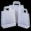 25x White Paper Carrier Bags with Flat Handles - 18cm x 23cm x 9cm