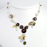 Sterling Silver Coconut Shell/Opalite/Moonstone/Peridot/Pearl Necklace - 16 Inch