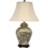 Xian Landscape Vase Lamp in Ivory and Terracotta Glaze