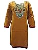 Women's Kurti Embroidered Indian Fashion Gold Cotton Tunic Dress Tops M