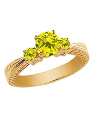 1.04 Ct Round Canary SI1/SI2 Diamond 18K Yellow Gold 3-Stone Ring